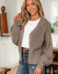 Textured Knit Button Front V-Neck Cardigan