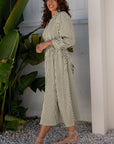 Stripe V-Neck Zip Front Midi Dress