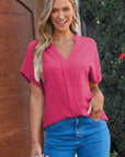 Lilla Notched Neck Batwing Sleeve Lightweight Blouse