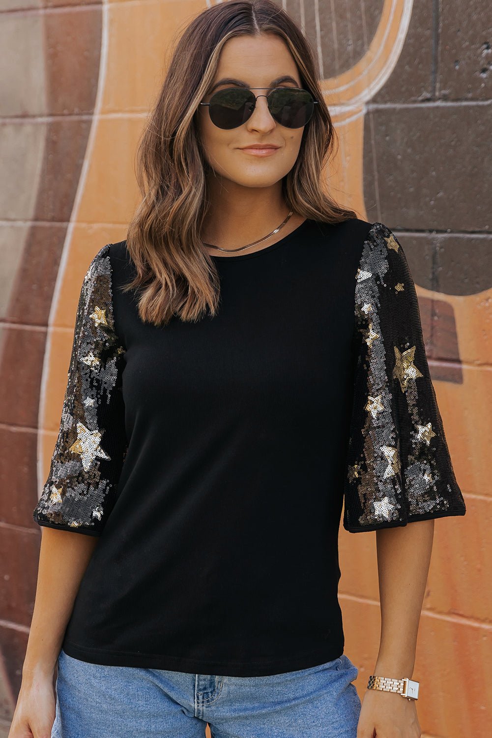 Lara Splicing Half Sleeve Top