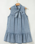 Clare Sleeveless Ruffled Chambray Dress