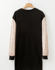 Sequin Patchwork Puff Sleeve Mini Dress