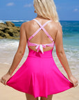 Colorblock Crisscross Straps Tie Back Flared Swimsuit