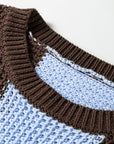 Stripe Colorblock Thermal Textured Knit Drop Shoulder Sweater