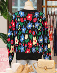 Floral Buttoned V-Neck Cardigan Sweater