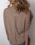 Zahra Waffle Knit Neckline Long Sleeve Top