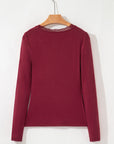 Lace Trim Ruched V-Neck Long Sleeve Top