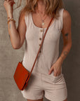 Corded Knit Side Pockets Buttoned Sleeveless Romper