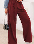 Solid Tied High-Waist Pleated Sweatpants