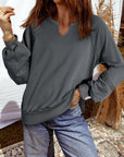 Mineral Wash Lace Patchwork Notched Neck Sweatshirt