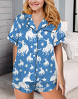 Baha Ranch Blue Bronc Satin Ruffle Hem Pajama set