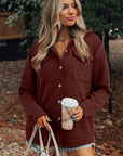 Ribbed Knit Flap Pocket Button-Up Shacket