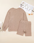 Ribbed Knit Pullover Top and Biker Short Set