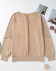 Solid Waffle Knit Patchwork Raglan Sleeve Sweatshirt