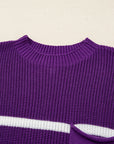 Stripe Patch Pocket Short Sleeve Knit Sweater