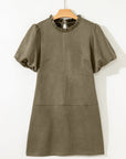 Frilled Round Neck Puff Sleeve Mini Dress