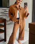 Solid Faux Suede Hollowed Jacket