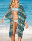 Baha Ranch Teal Aztec Duster Kimono Coverup