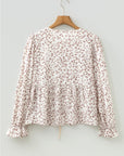 Floral Bow Tie Front Flounce Long Sleeve Blouse