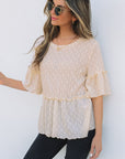 Oaklyn Textured Ruffled Short Sleeve Blouse
