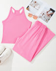 Solid Ribbed Tank Top and Sweatpants Set