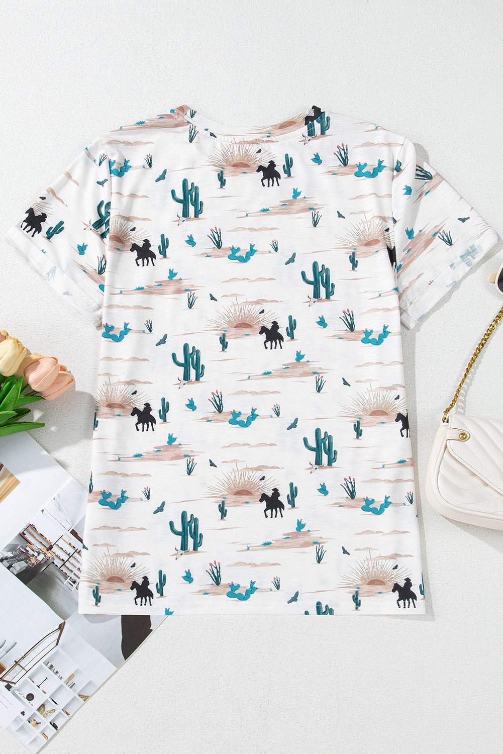 Western Cactus Crew Neck Short Sleeve Top