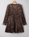 Plus Size Velvet Puff Sleeve Babydoll Mini Dress
