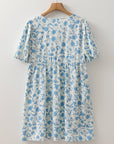Floral Contrast Bow Puff Sleeve Mini Dress