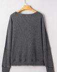 Waffle Knit Patchwork Long Sleeve Top