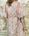 Floral Tassel Tie V-Neck Scalloped Trim Mini Dress
