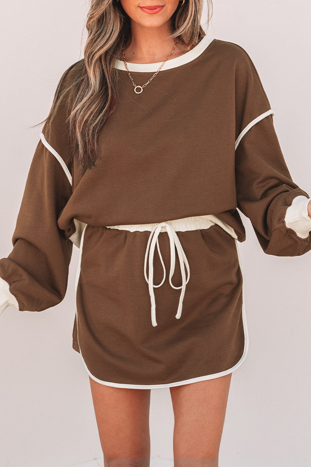 Colorblock Long Sleeve Top and Skort Set