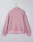 Solid Textured Knit Snap Button Collar Top