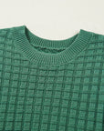 Solid Textured Round Neck Short Sleeve Sweater