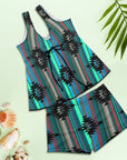 Baha Ranch Teal Aztec Tankini Boy Shorts Swim Set