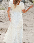 Floral Frilly Shirred Bodice Tiered Maxi Dress