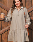Plus Size Stripe Zip-Up Collared Mini Dress