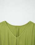 Solid V-Neck Cap Sleeve Elastic Waist Dress