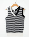 Chevron Contrast V-Neck Sleeveless Sweater Top