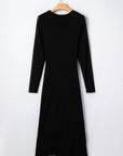 Solid Mesh Knotted Waist Side Slit Midi Dress