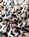 Leopard Contrast Scallop V-Neck Long Sleeve Blouse