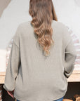 Plus Size Ribbed Knit Kangaroo Pocket Henley Top