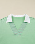 Plus Size Colorblock Stripe Patchwork Collared V-Neck Sweatshirt