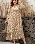 Plus Size Abstract Plant Long Sleeve Maxi Dress