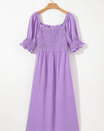 Plus Size Dotted Swiss Smocked Short Sleeve Dress
