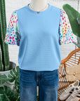 Floral Patchwork Bubble Sleeve Textured Blouse