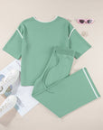 Contrast Trim Top and Drawstring Pants Set