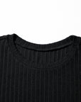 Solid Ribbed Knit Textured Round Neck Top