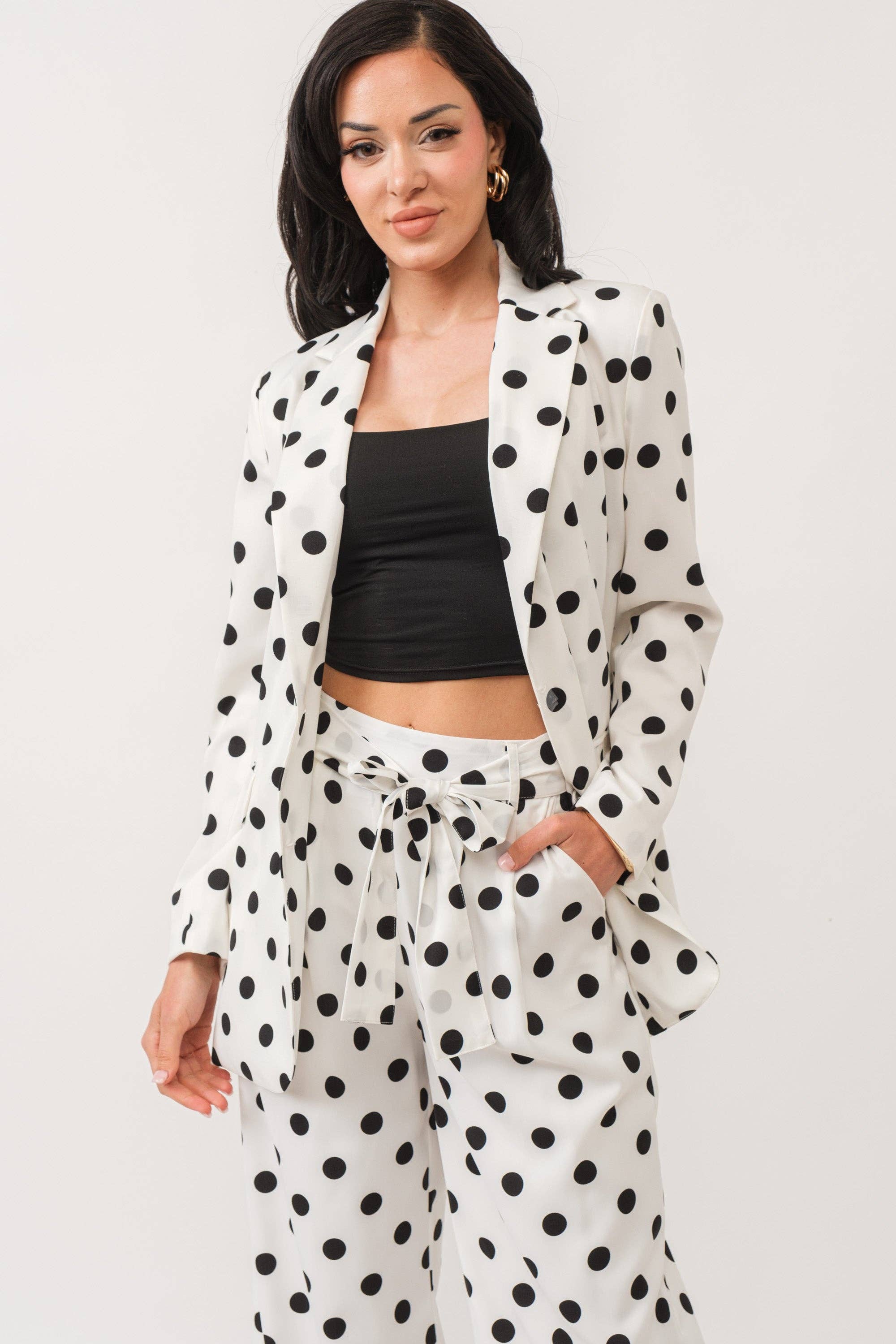 Long sleeve polka dot blazer and pants set