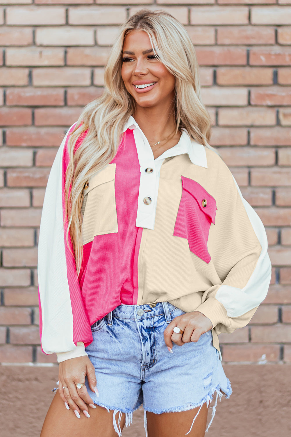 Kehlani Ribbed Collared Oversized Sweatshirt