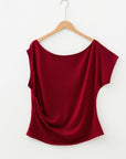 Plus Size Solid Asymmetric Neck Short Sleeve Blouse
